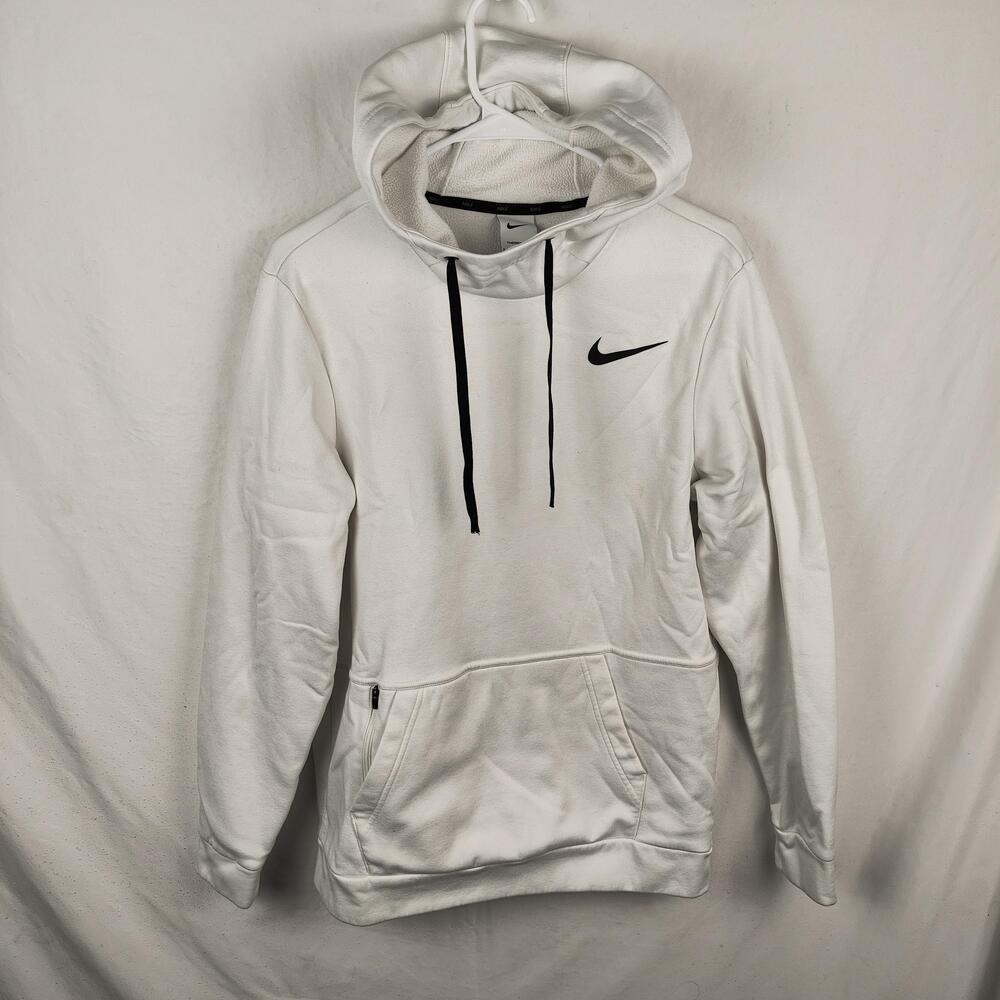 Nike Hoodie Mens Small White Therma-FIT Pullover Fleece Swoosh Logo Sweatshirt